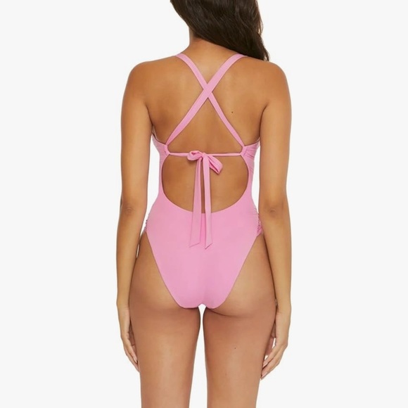 BECCA Women’s Solid Pink Nylon One-Piece Swimsuit – Medium - Picture 2 of 9